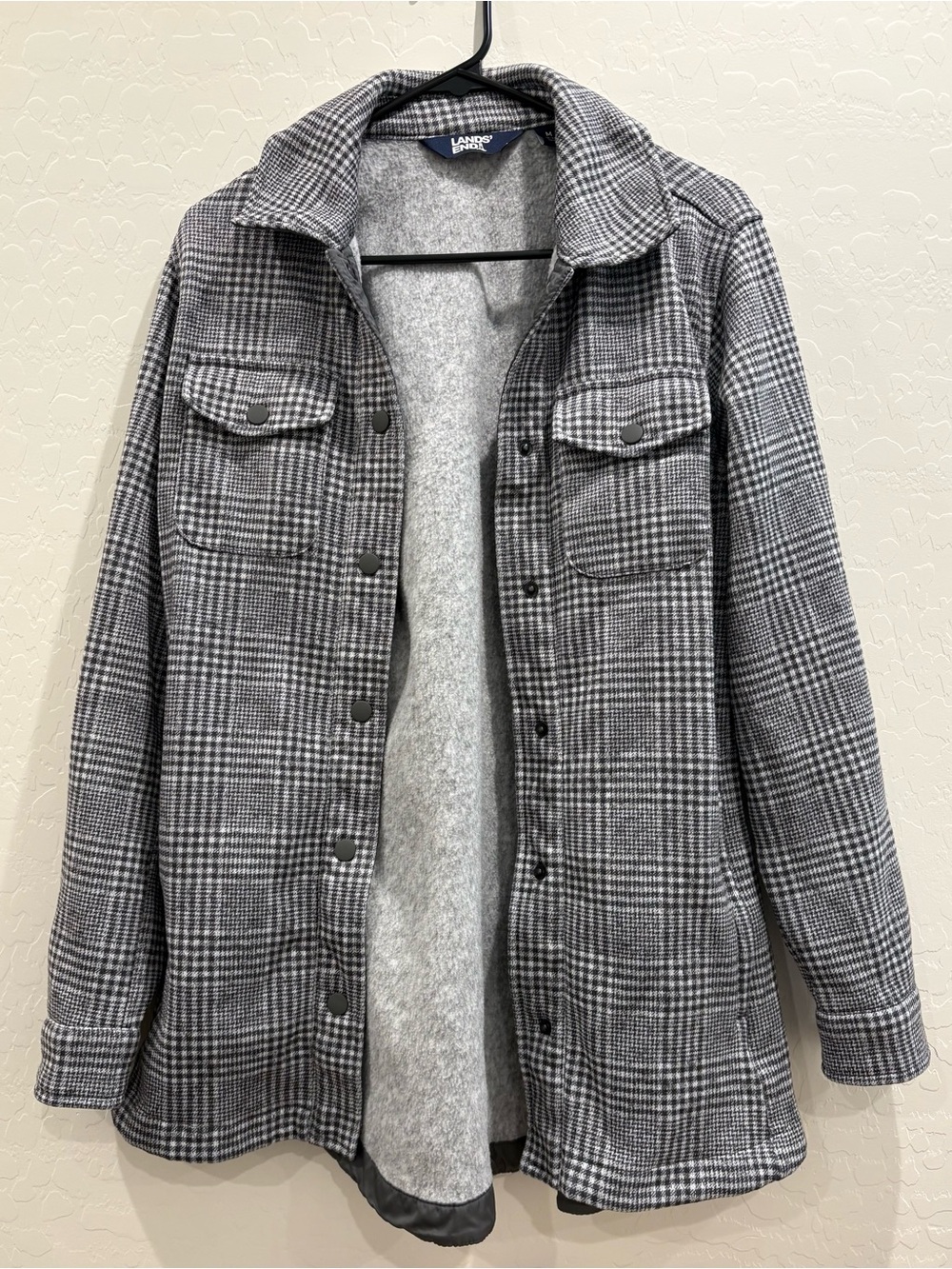 Lands' End Women’s Gray Plaid Button-Up Jacket
